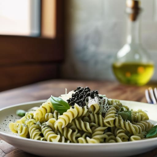 Quick Pantry-Staple Pesto Pasta meal.