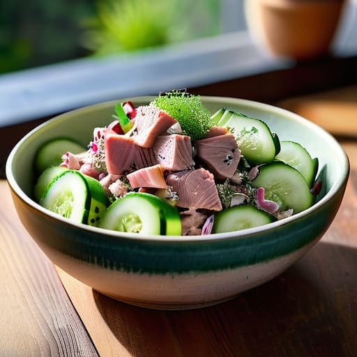 Fresh Upgraded Tuna Salad Wraps with cucumber.