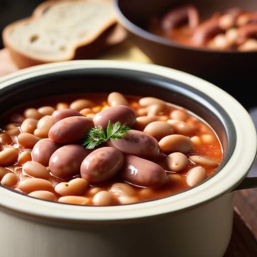 Hearty Sausage and Bean Stew in bowl.