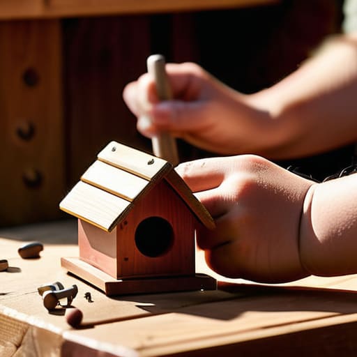 Kids learning how to build a birdhouse.