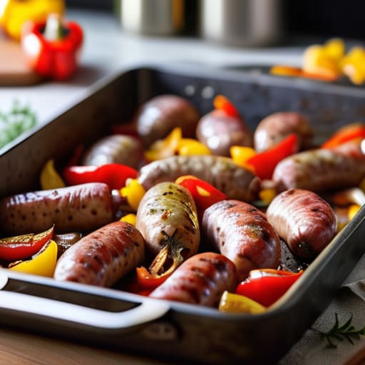 Sheet pan Sausage, Peppers, and Onions.