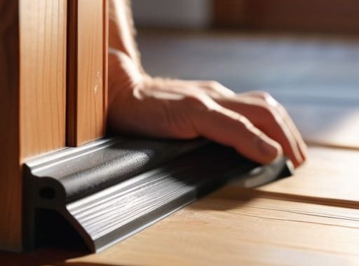 Man weatherstripping a door to save energy.
